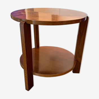 Tripod pedestal table with two veneer wood trays