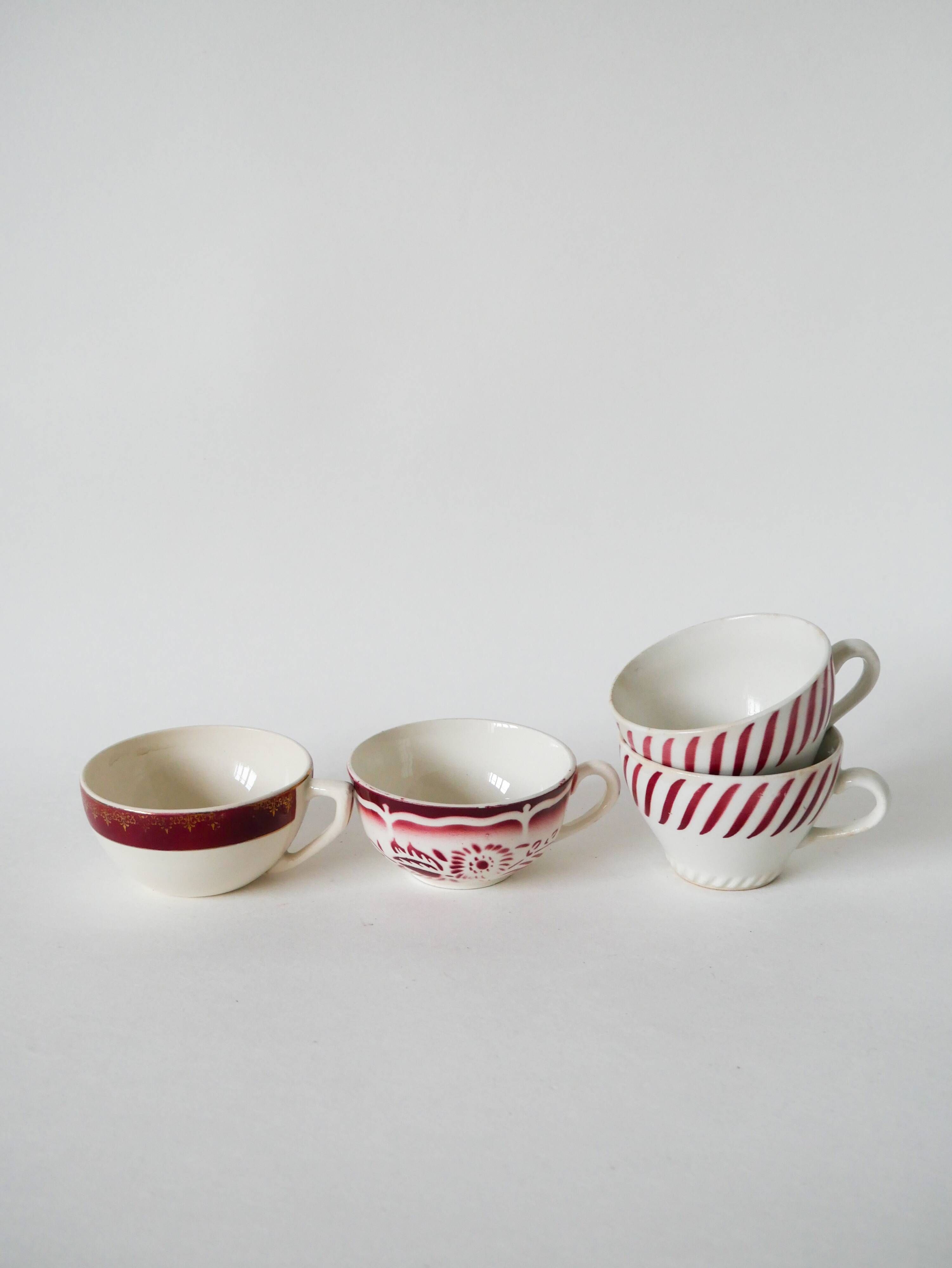 Set of 4 mismatched coffee cups digoin sarreguemines and badonviller pink 1930-191940