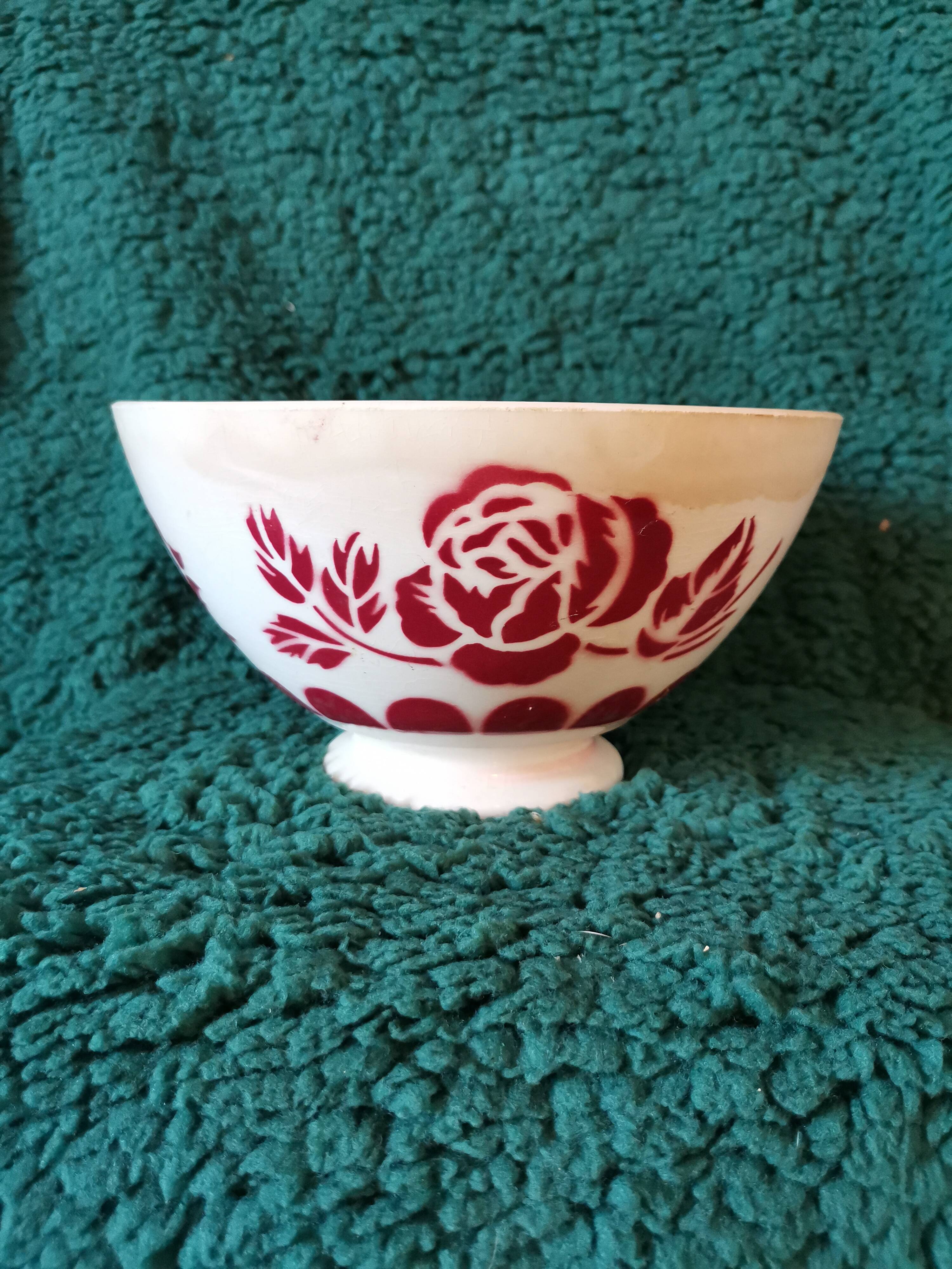 Old bowl Digoin pink red large 01