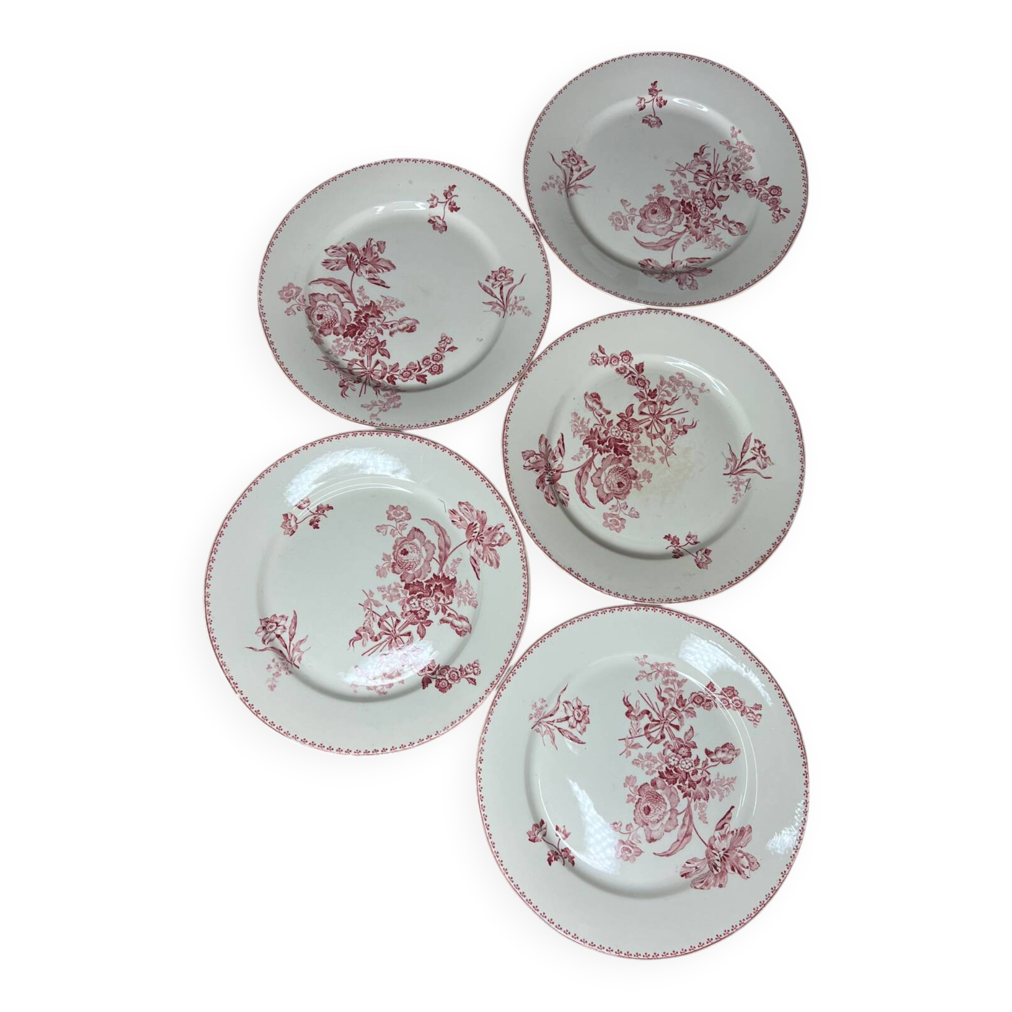 Set of 5 flat ironstone plates Sarreguemines Digoin