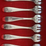 6 fourchettes à Huîtres période Art-Deco 1930 - argent massif initiales YD