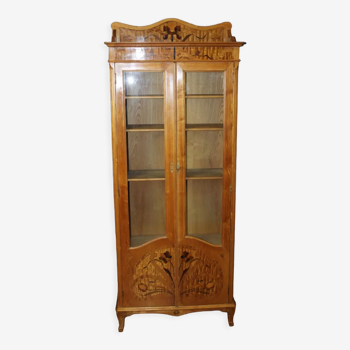Art Nouveau showcase in ash and flower marquetry