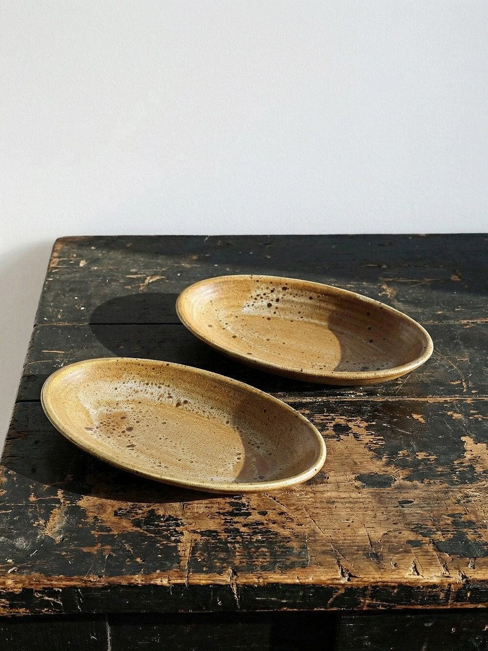 2 oval vintage stoneware/ceramic dishes from Salins, 1960s.