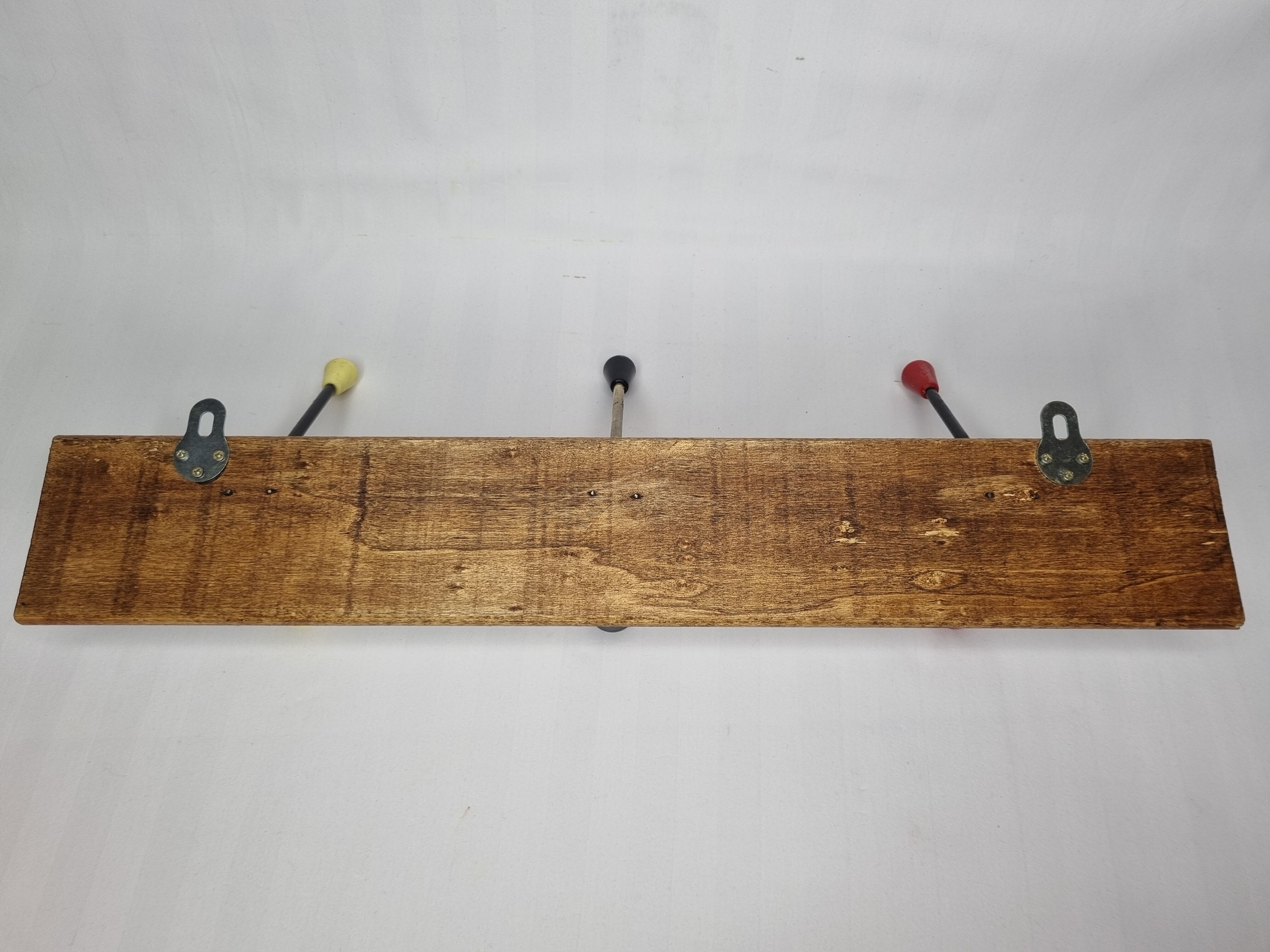 Vintage coat rack, three double tricolor hooks, 50-60s, 53 cm