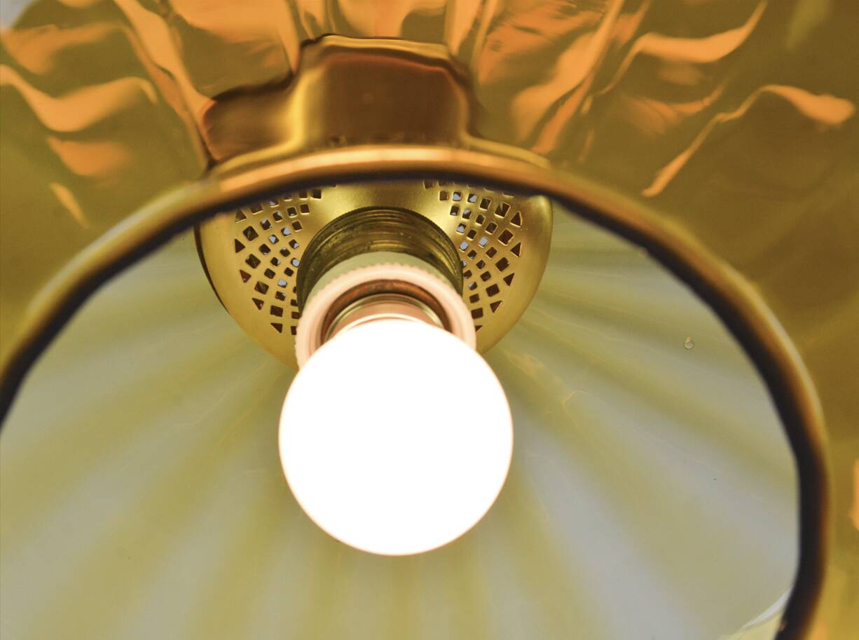Mid-Century Brass and Amber Glass Pendant Lamp