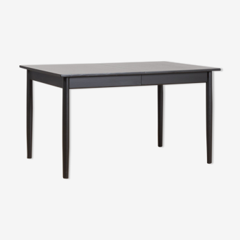 Mid century modern Danish extendable oak table refinished in black lacquer.