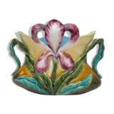Former art nouveau planter in colorful dabbling iris décor