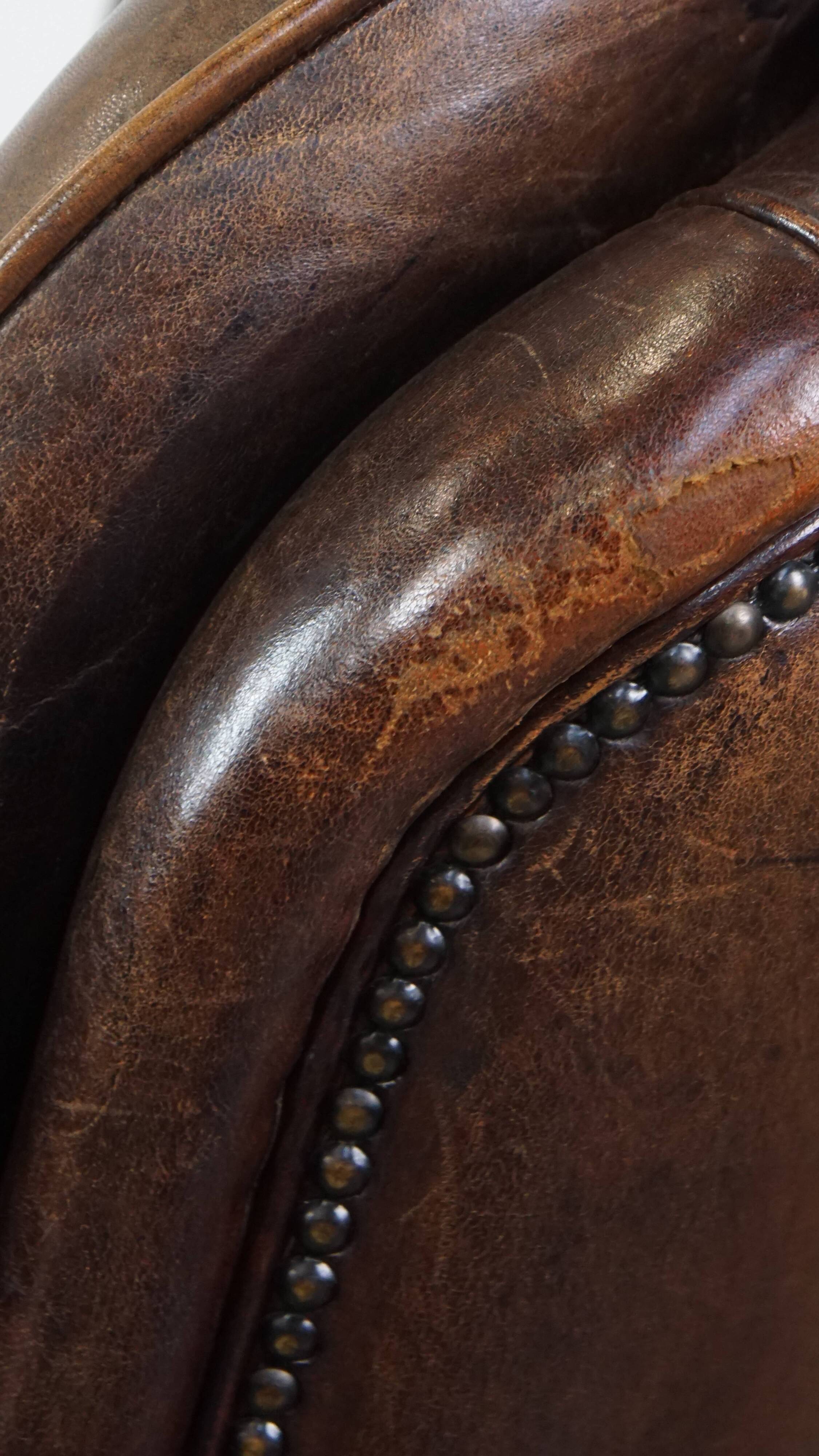 Sheepskin Leather Armchair in a Dark Warm Color