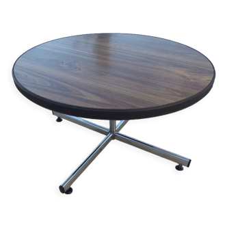 Table basse ronde VINTAGE en métal et bois