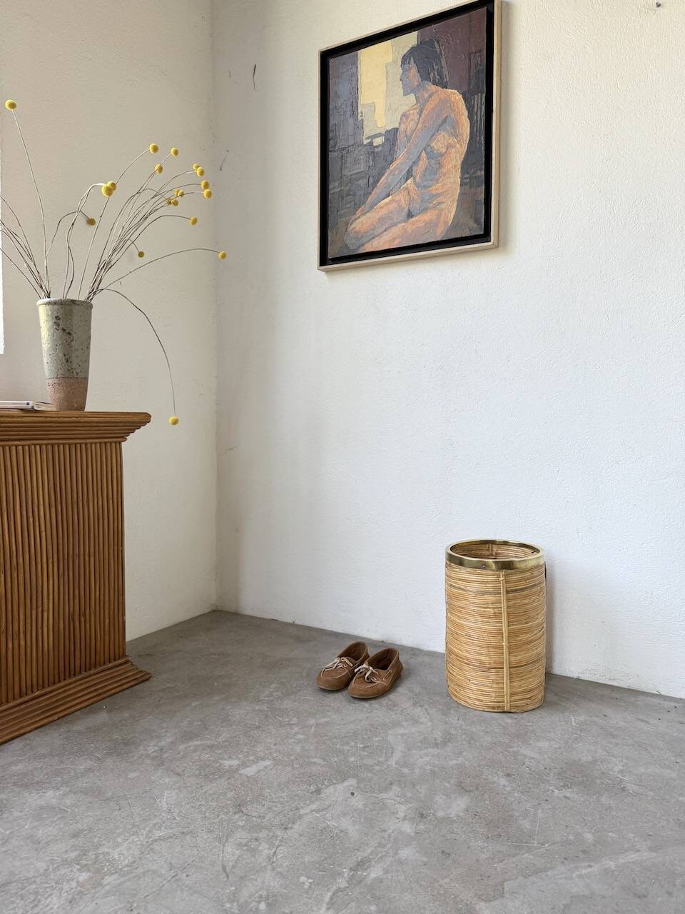 Porte parapluie ou corbeille en rotin, 1970, Italie