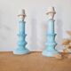 Pair of vintage azure blue alabaster bedside lamps