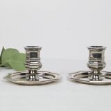 Pair of silver-plated metal candlesticks