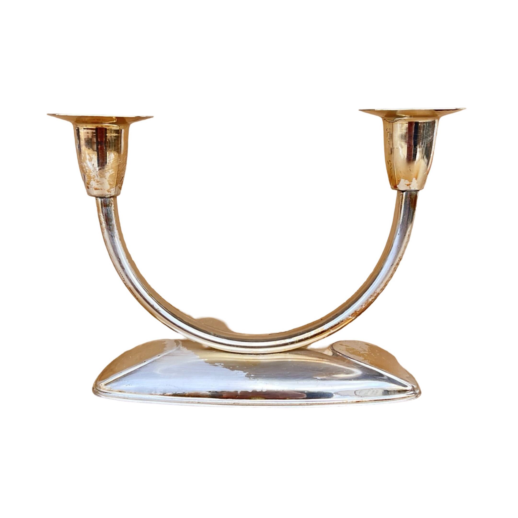 Two-armed silver-plated candlestick, Germany, 1960s.