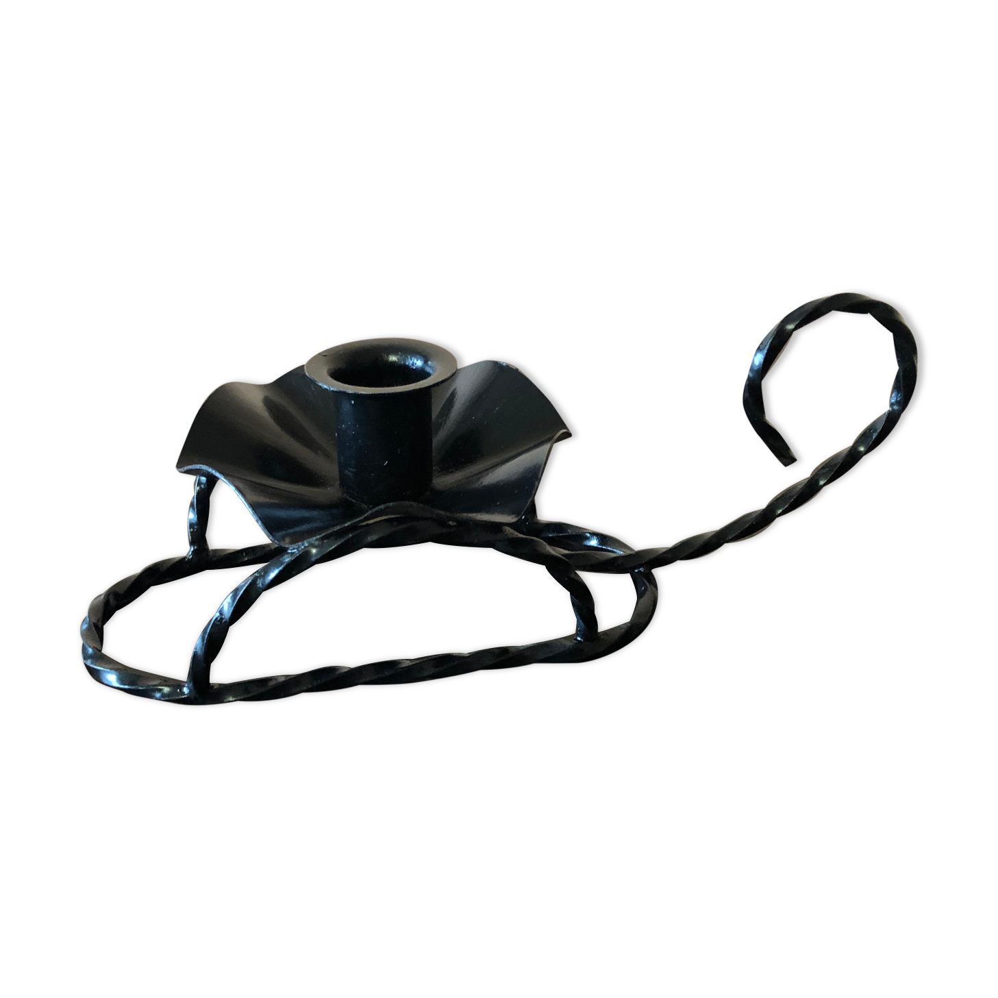 Handmade hand candle holder in vintage black wrought iron