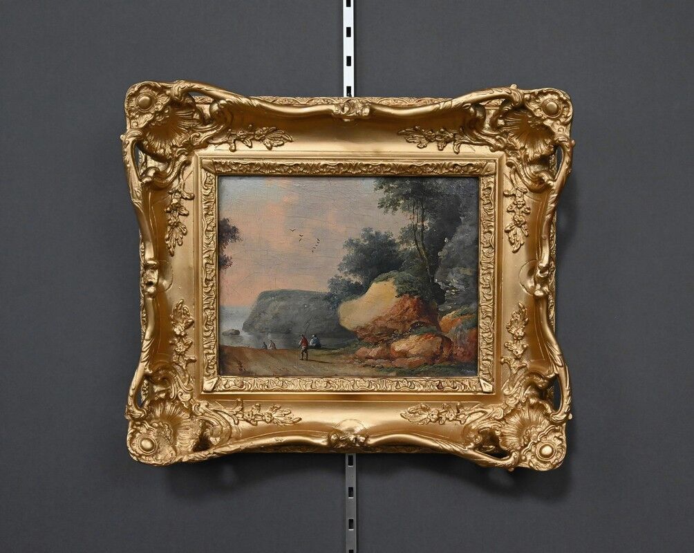 Painting "Path Leading to the Sea", oil on panel, in the style of Jean Pillement – late 19th century.