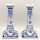 Pair of Royal Delft Blue and White Hand-Painted Ceramic Candlesticks
