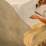 Huile sur toile, aigle et sa proie, 19ème siècle