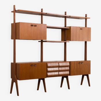 Italian mid-century free-standing wall unit in teak and rosewood, 1960s