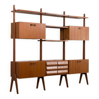 Italian mid-century free-standing wall unit in teak and rosewood, 1960s