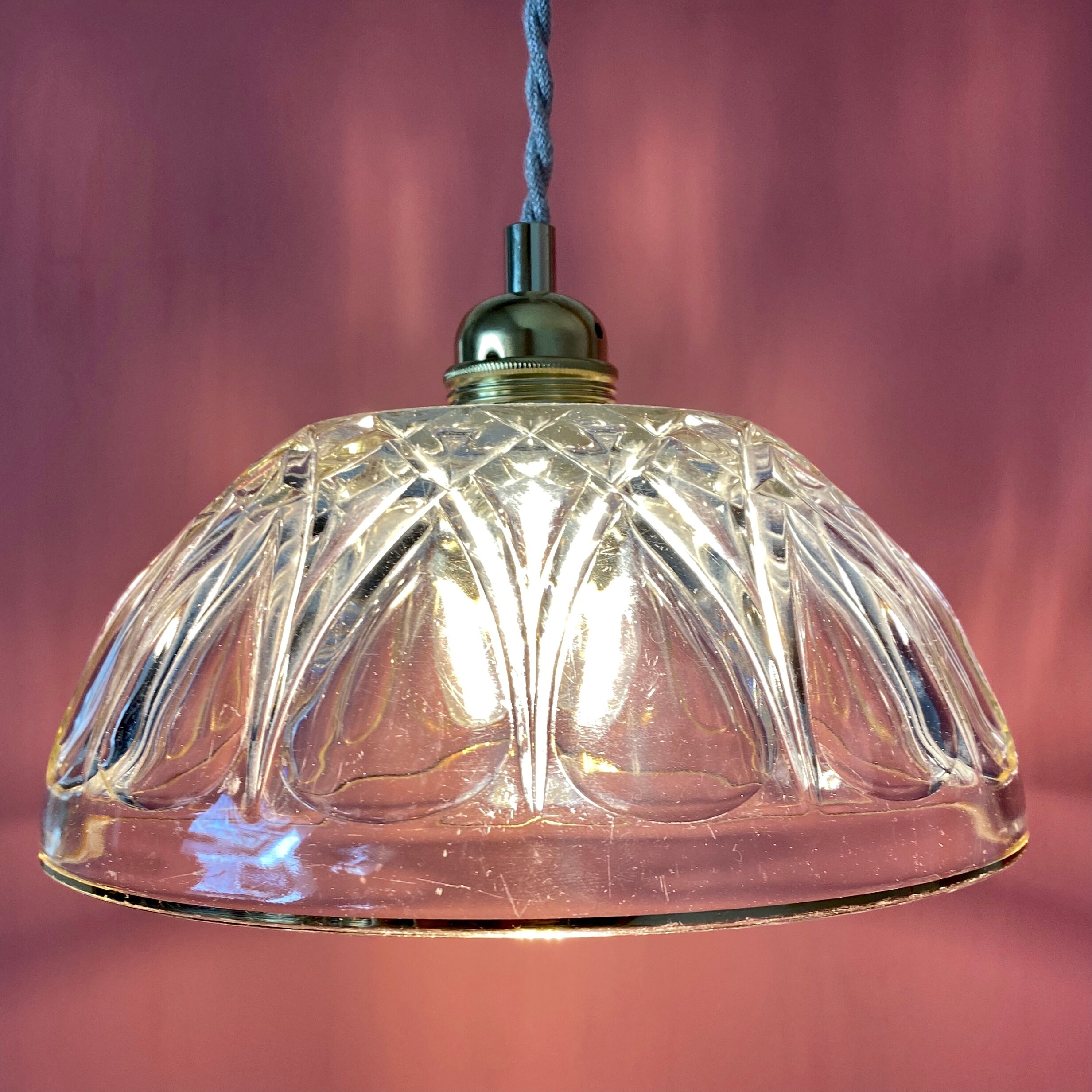 Vintage aabt-jour pendant lamp in molded glass