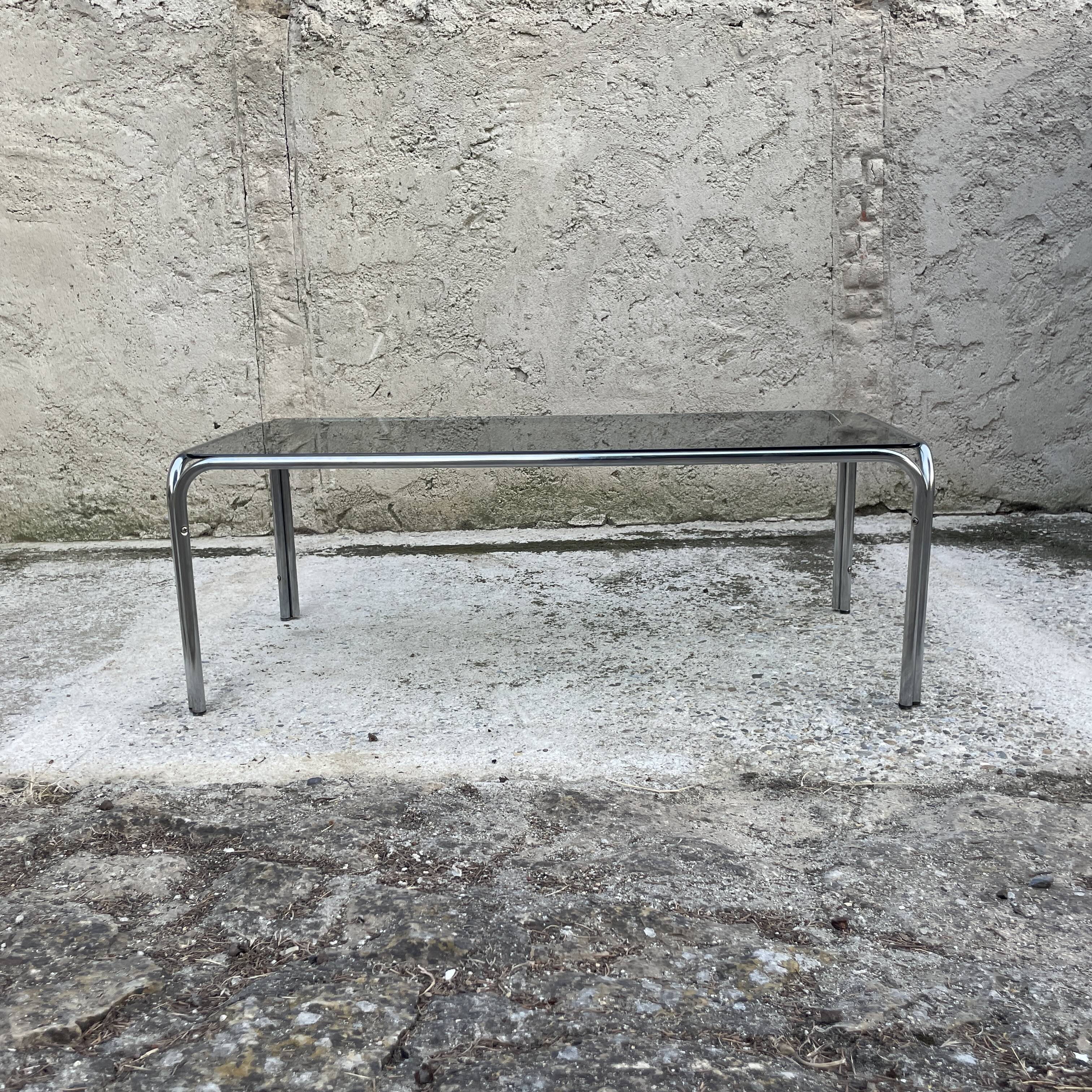 Coffee table smoked glass and chrome