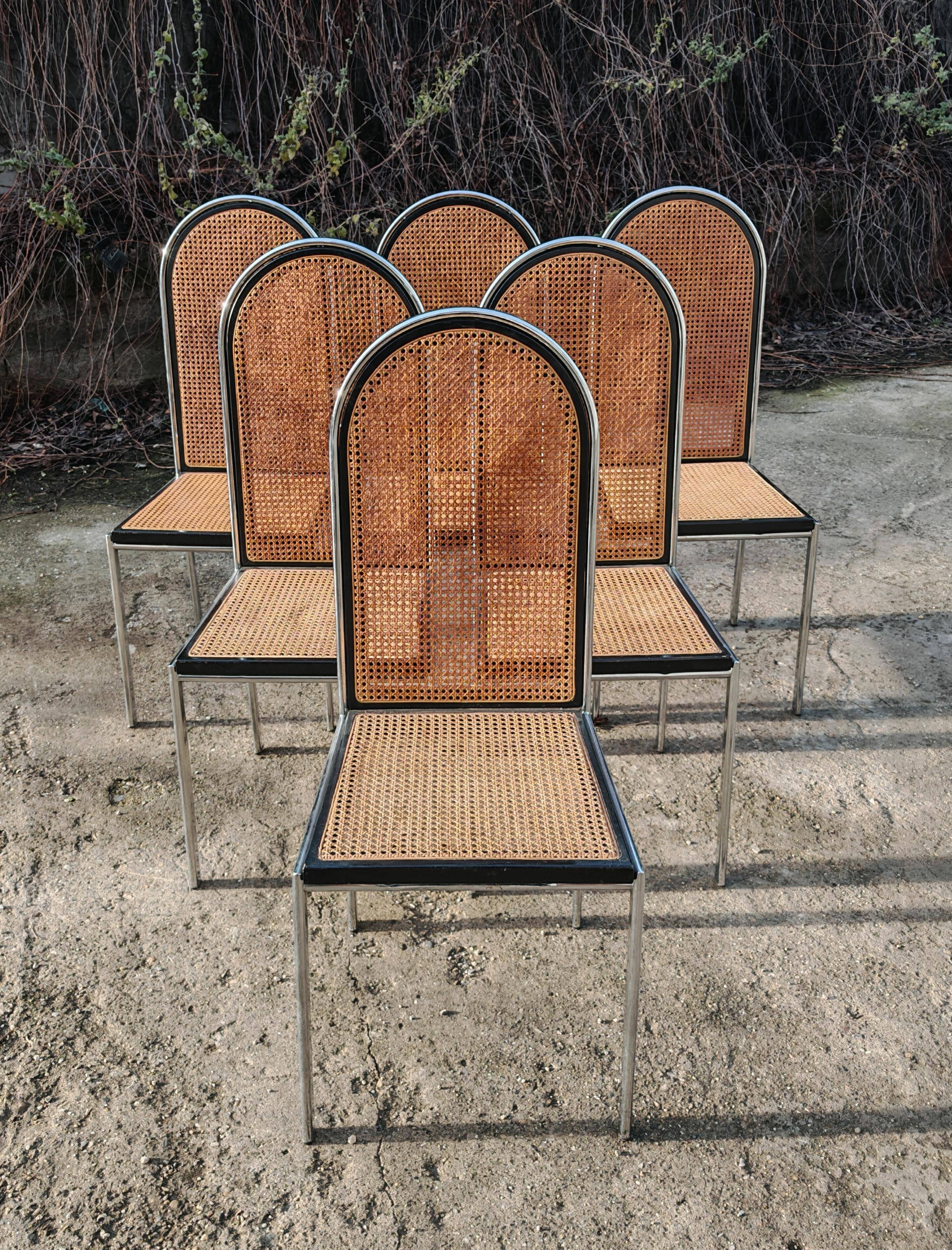 Chaises Bauhaus en hêtre et acier avec assises en cannage