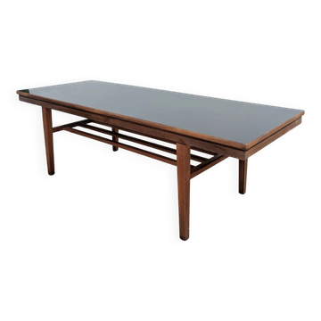 Table basse danoise vintage en teck et plateau noir années 60