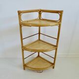 Corner shelf in bamboo rattan 60s 70s