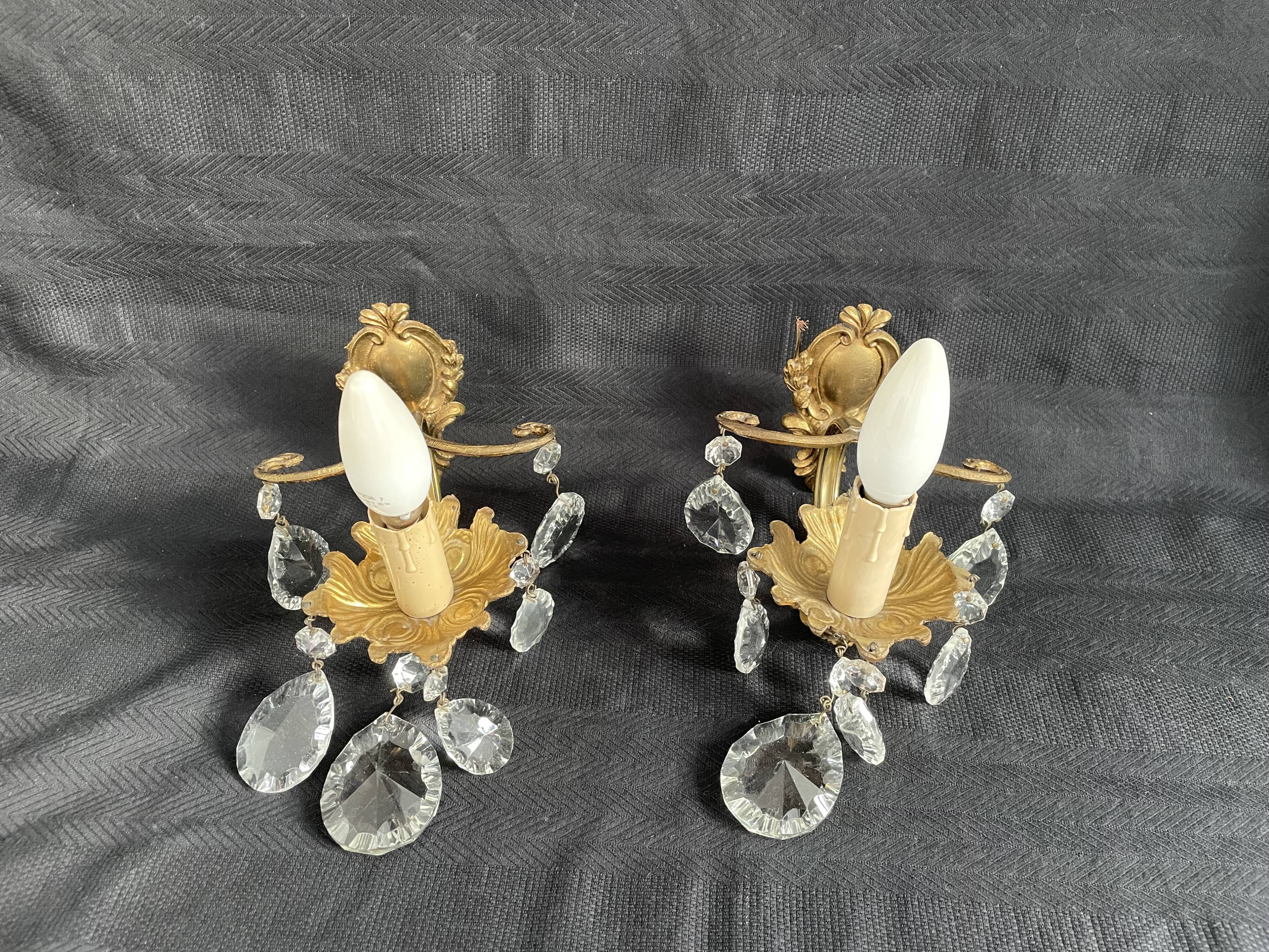 Pair of antique wall lamps - golden metal - grapevines - 1 lights