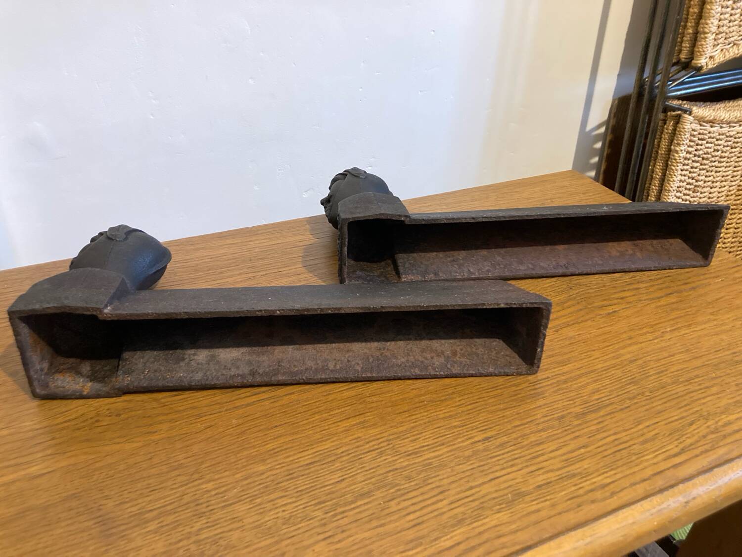 Pair of antique cast iron andirons