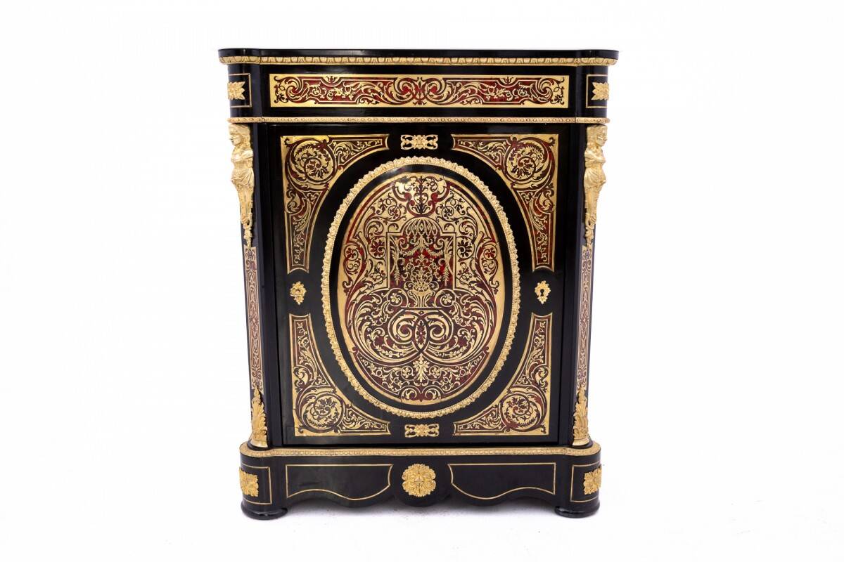 Antique boulle chest of drawers from the mid-19th century, France.