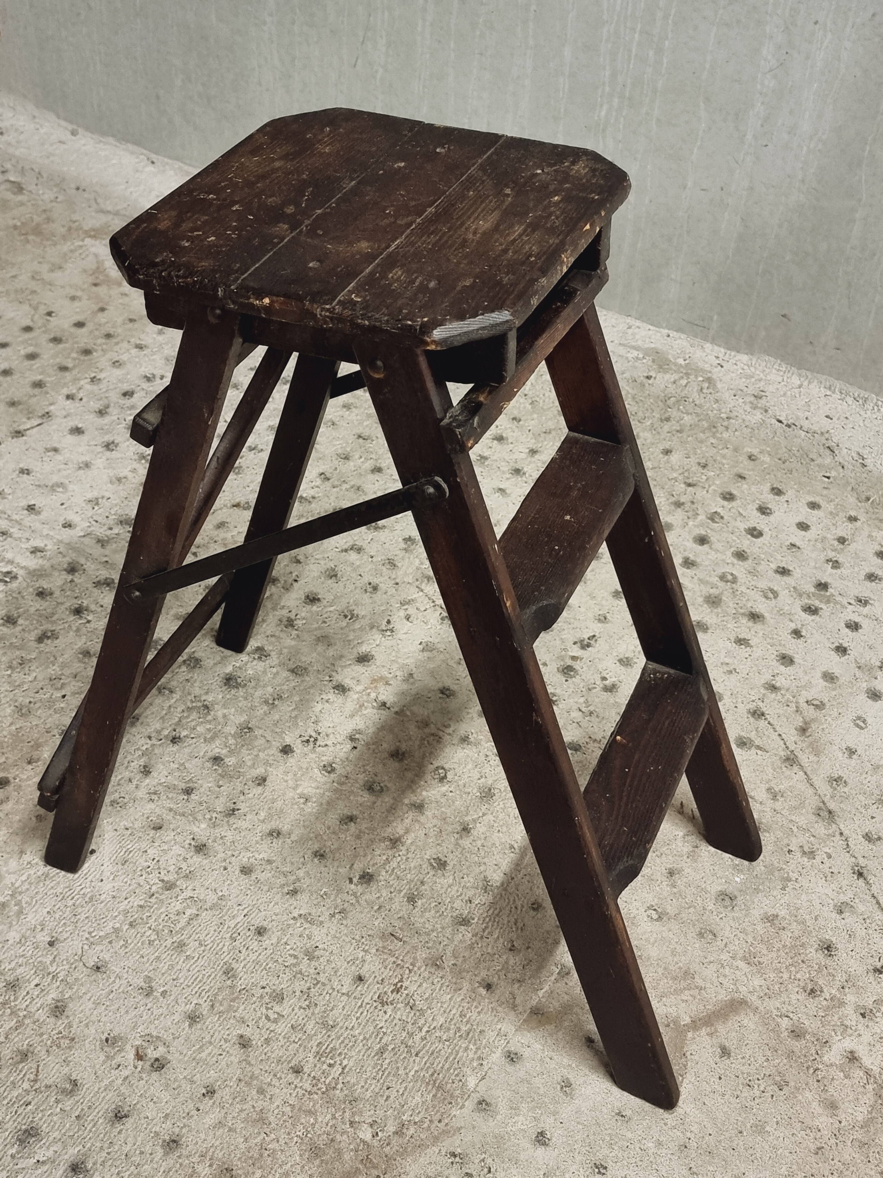 Old wooden stepladder library steps decorative foldable