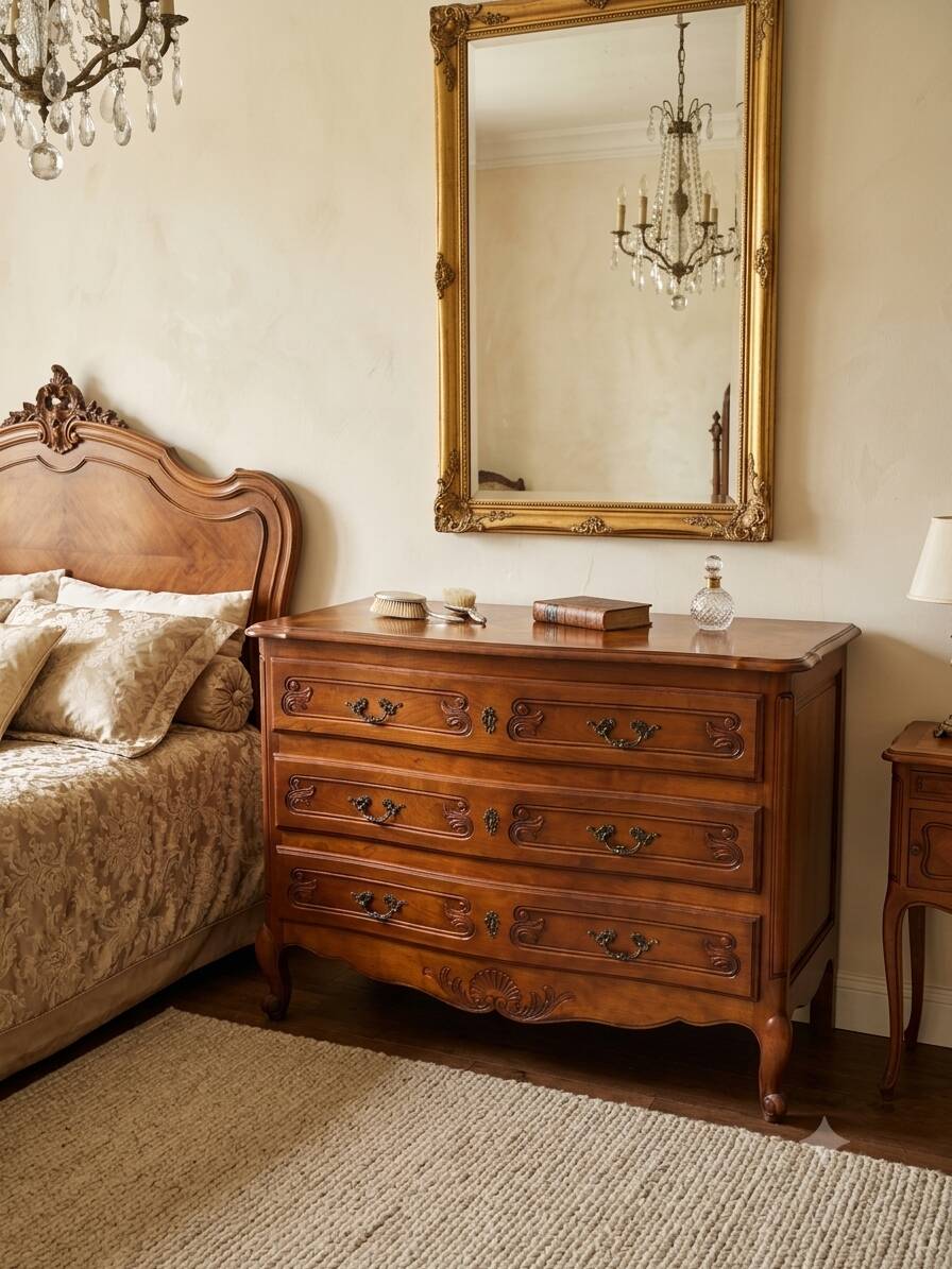 Curved commode in Louis XV style made of cherry wood.