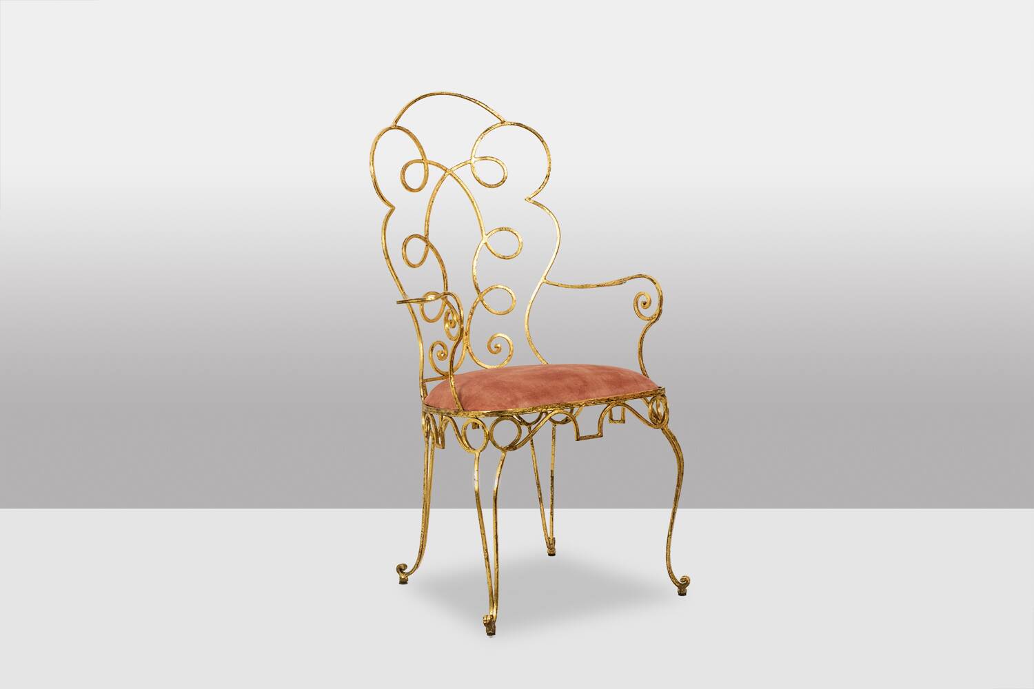 Pair of wrought iron and gilded armchairs, circa 1990