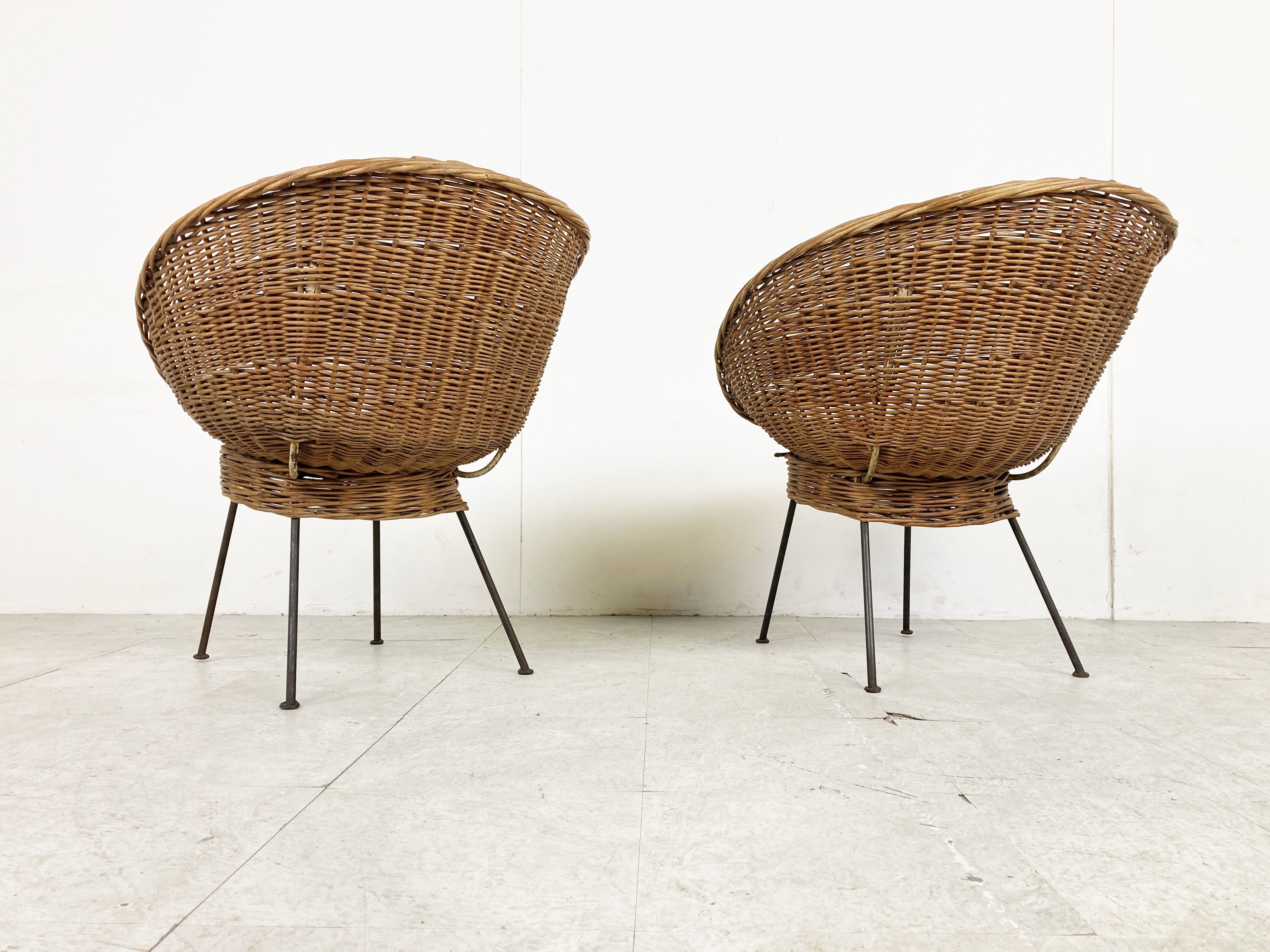 Vintage italian wicker lounge chairs, set of 2 - 1960