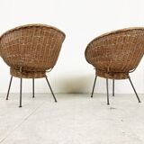 Vintage italian wicker lounge chairs, set of 2 - 1960