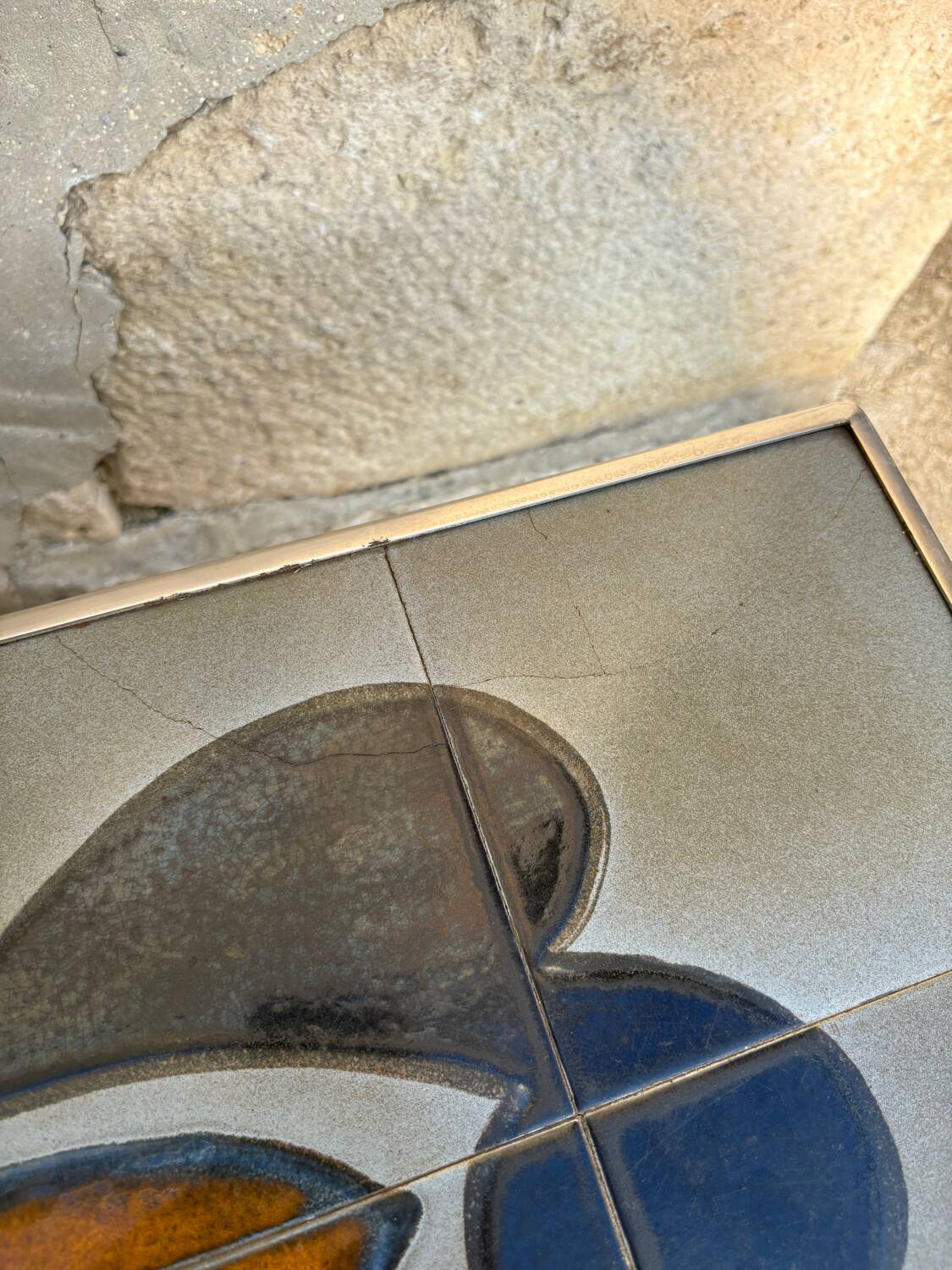 Vintage 1970s ceramic tile coffee table with chrome legs.