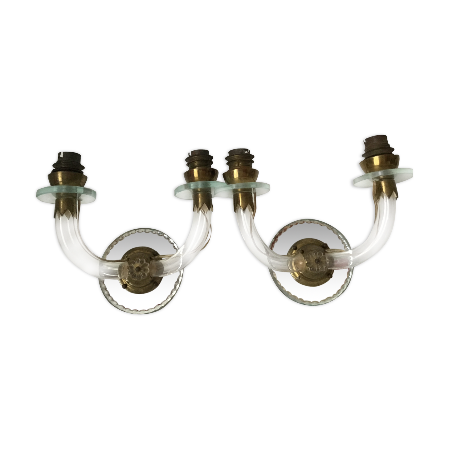 Pair of glass and mirror sconces