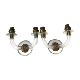 Paire d’appliques en verre et miroir