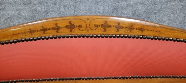 Banquette époque Art Nouveau en bois clair et marquéterie vers 1900