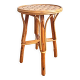 Vintage rattan and chestnut stool