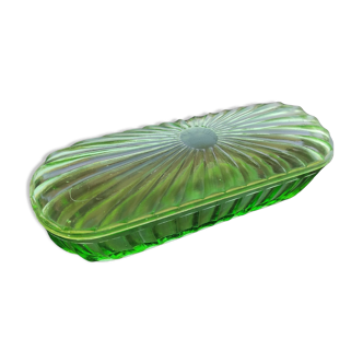 . toothbrush box in transparent ouraline glass old.