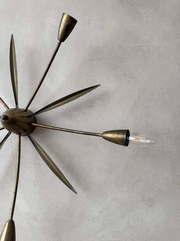 Mid-century Sputnik ceiling lamp brass 1950s