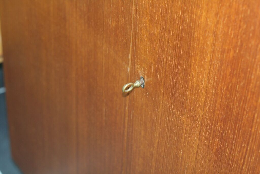 2-door teak cabinet with 50s key