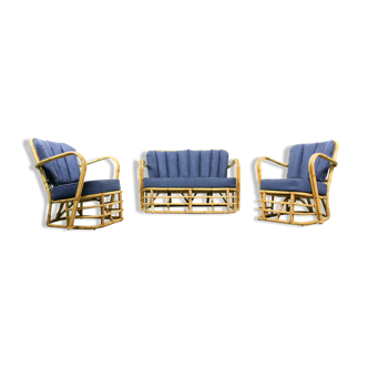 Rare Midcentury Rattan Living Room Set