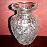 Bohemian crystal baluster vase - richly carved decoration engraved with clover