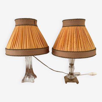 2 lampes de chevet Vintage pied en verre et cristal