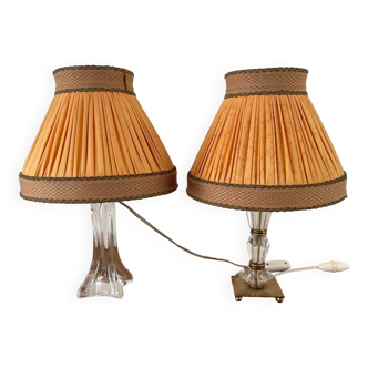 2 Vintage bedside lamps with glass and crystal base