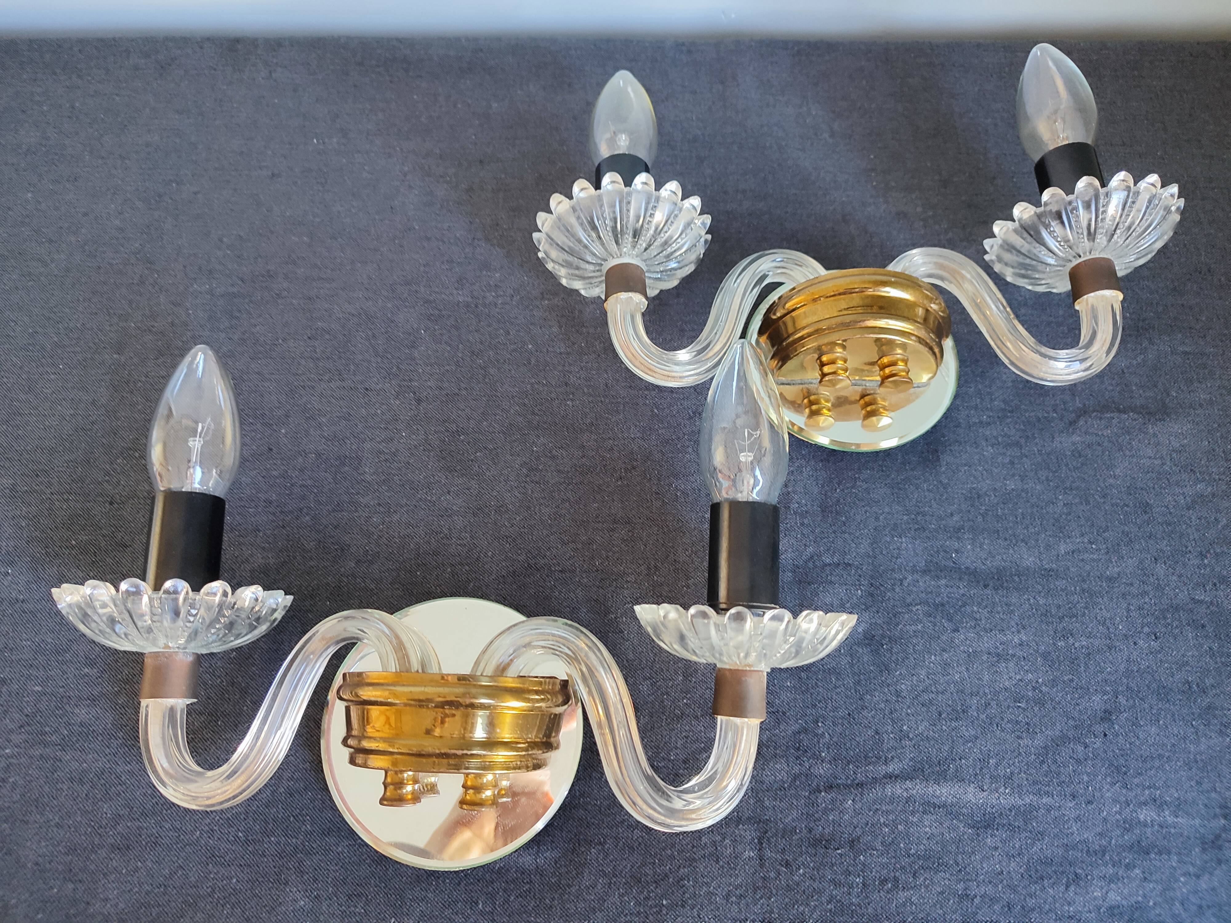 Pair of vintage glass/mirror two-arm wall lights