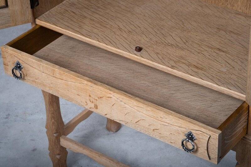 Small Brutalist Oak Cabinet with Brass Handles, Denmark, 1960s